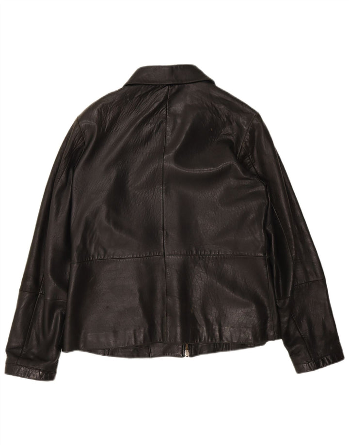 EDDIE BAUER Veste en cuir femme UK 14 Cuir noir moyen