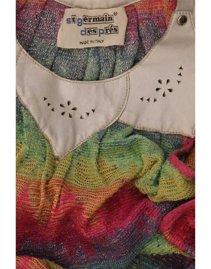 vintage Femme Robe de base sans manches UK 12 Moyen Multicolore Rayé