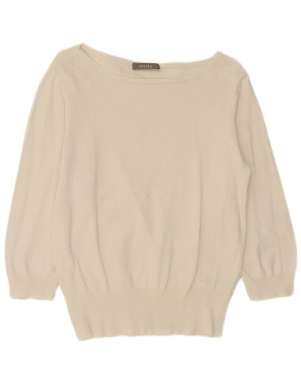 Oasis Womens 3/4 Sleeve Boat Neck Jumper Sweater UK 14 Large White Cotton