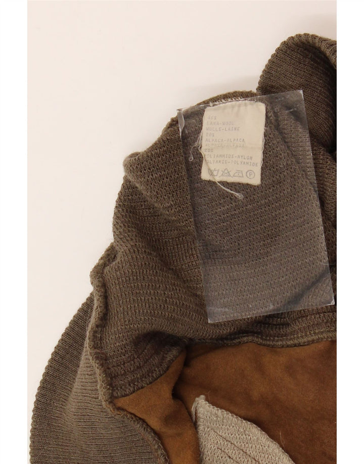 VINTAGE Homme Bouton Col Pull Pull Grande Laine Géométrique Marron