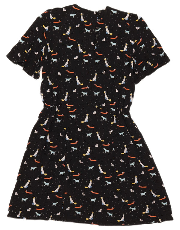 Zara Womens Trafaluc Graphic A-Line Dress UK 6 XS Black Viscose