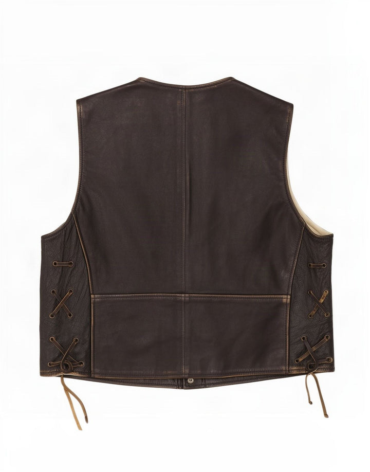 gilet en cuir homme vintage XS Noir