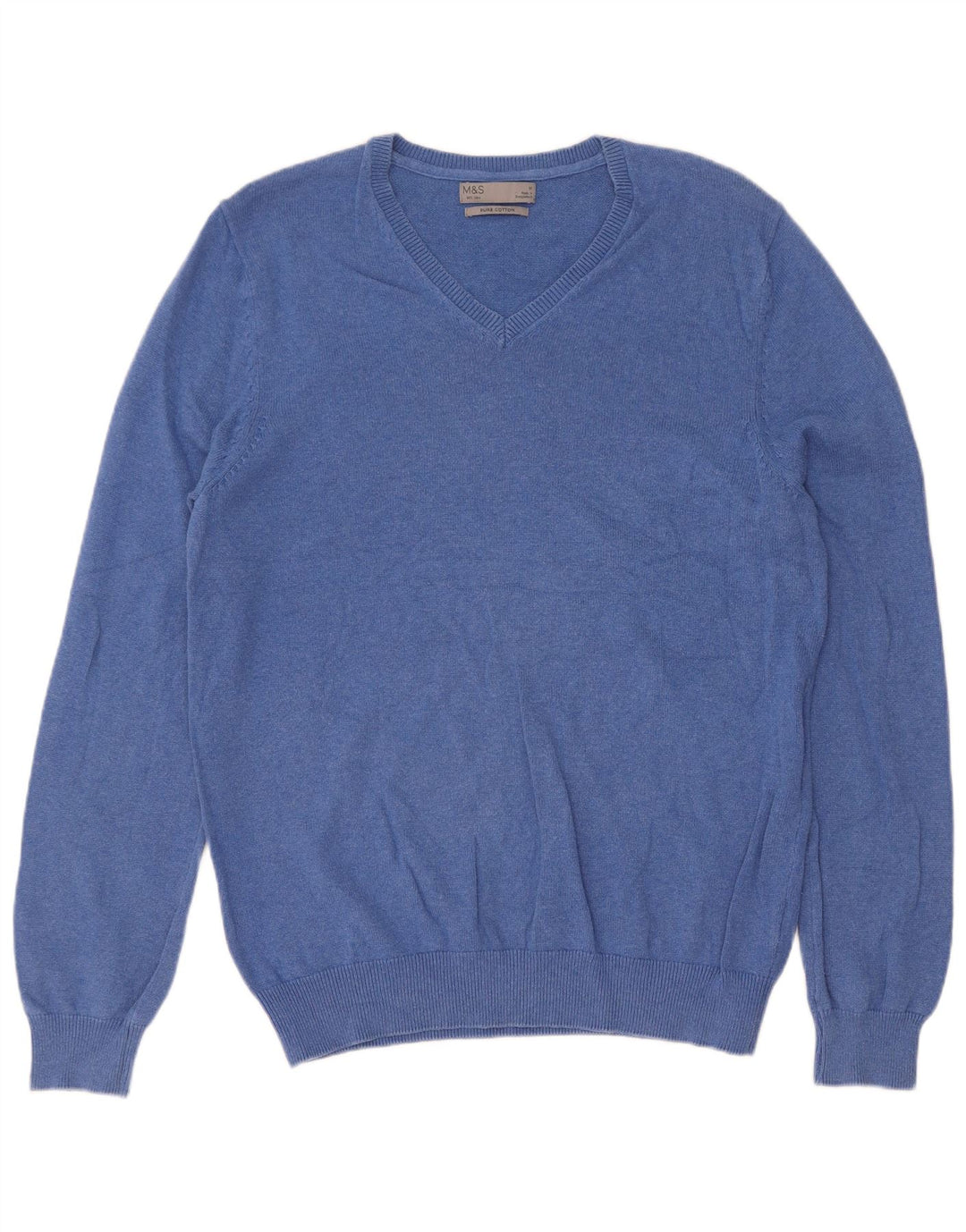 Marks & Spencer Pull Col V Homme Bleu Moyen Coton