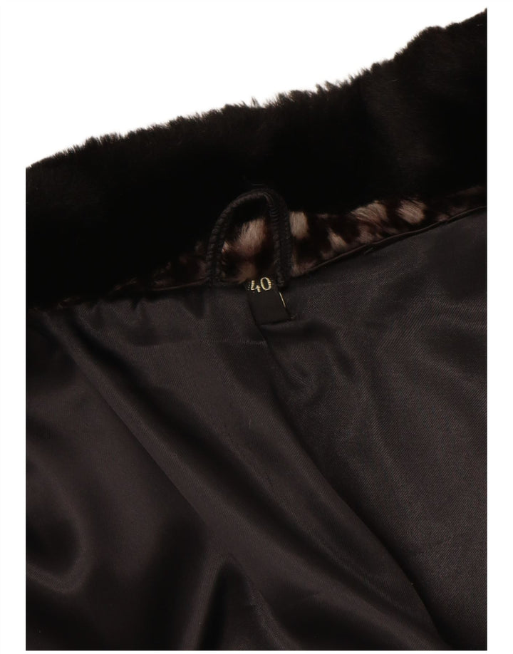 VINTAGE Femme Fausse Fourrure Pardessus EU 40 Moyen Brun Géométrique