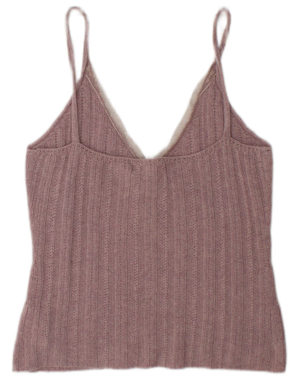 Zara Womens Crop Knit Cami Top UK 14 Grande laine rose