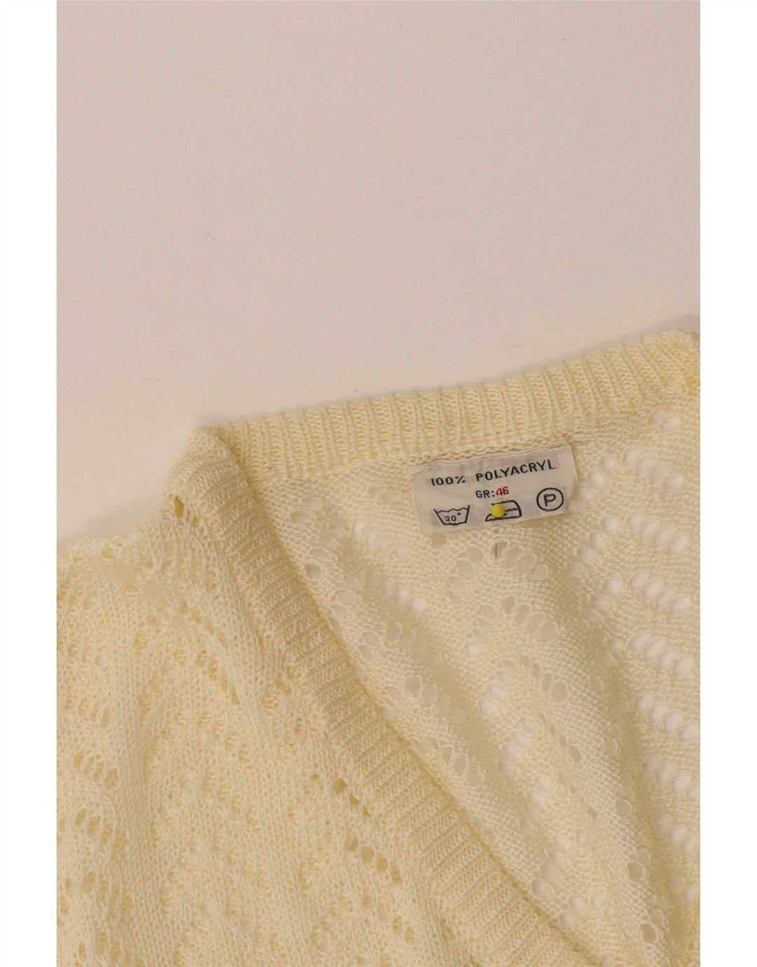 vintage Femme Col V Jumper Pull IT 46 Grand Jaune Polyacrylique