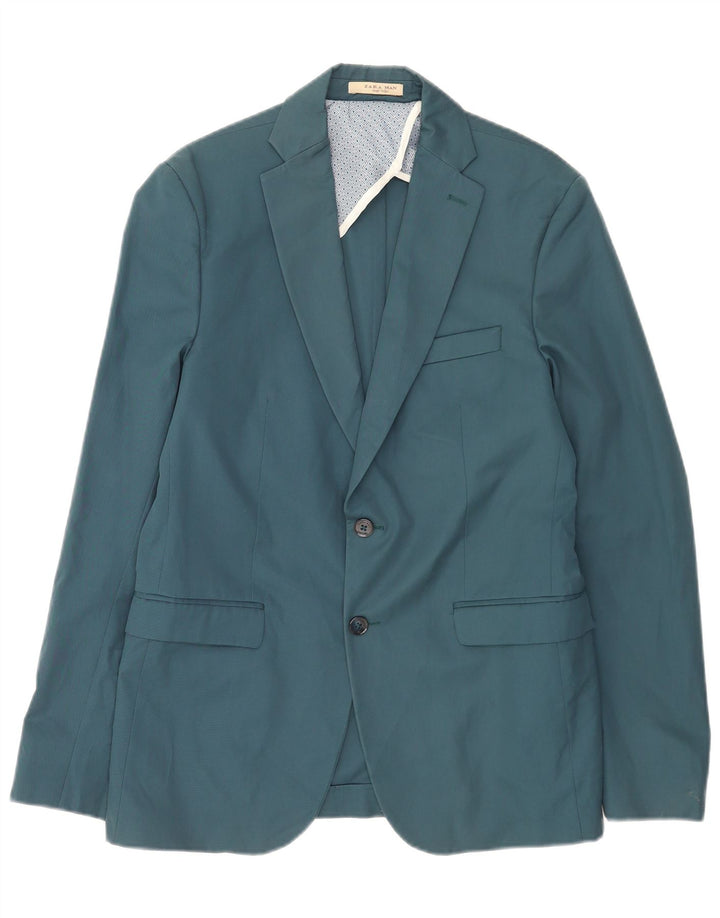 Zara Veste Blazer 2 Boutons Homme EU 50 Bleu Moyen Polyester