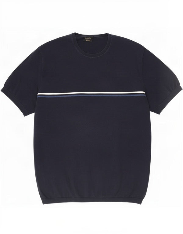 Massimo Dutti T-Shirt Homme Top XL Bleu Marine Coton
