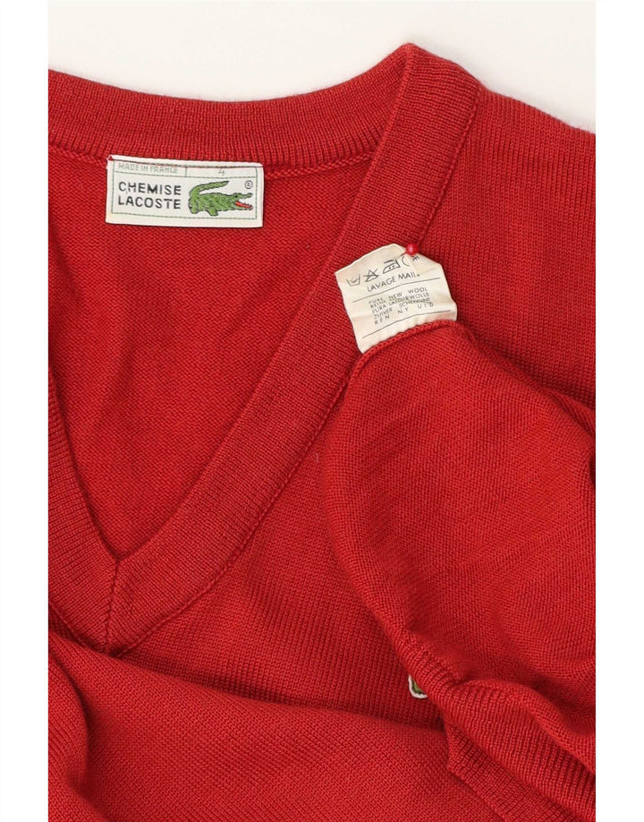 Lacoste Pull col V pour homme Taille 4 Laine vierge rouge moyen