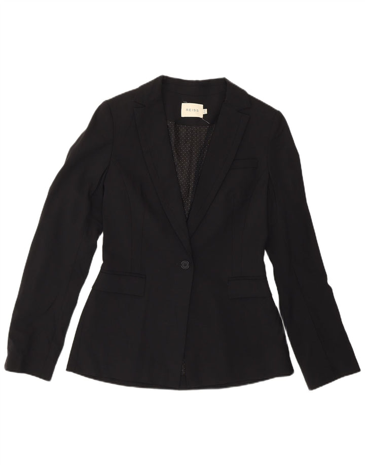 REISS Womens 1 Button Blazer Jacket UK 10 Small Black Wool