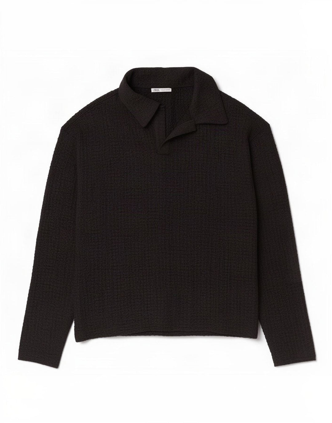 Zara Polo À Manches Longues Homme Petit Noir Polyester