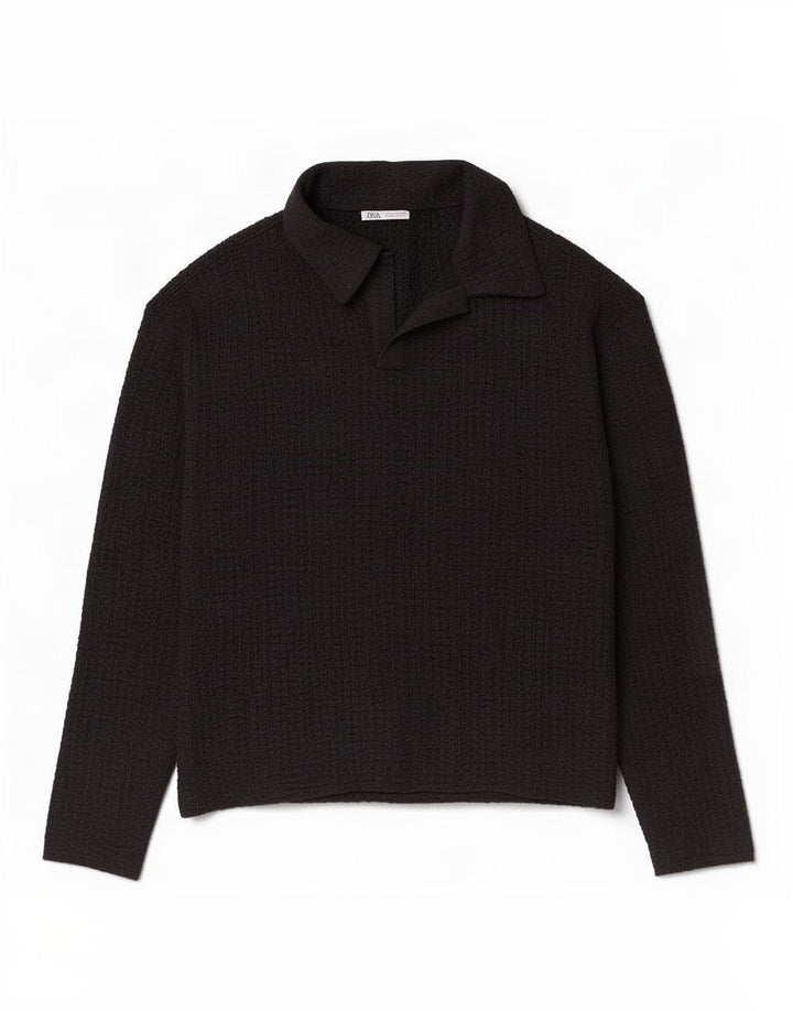 Zara Polo À Manches Longues Homme Petit Noir Polyester