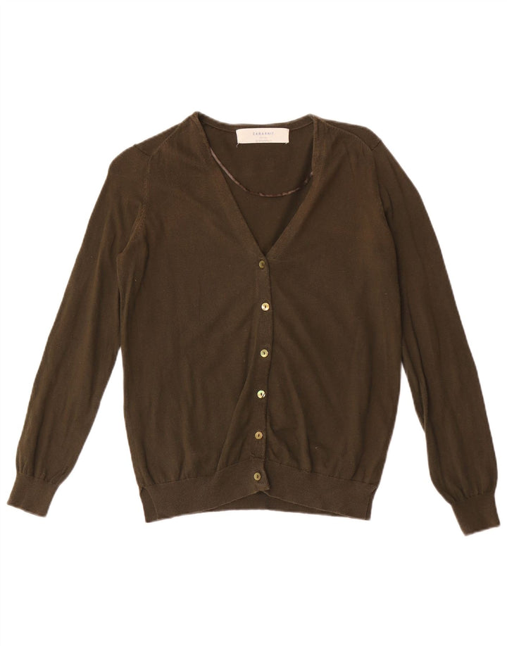 Zara Cardigan Femme Pull UK 12 Kaki Moyen