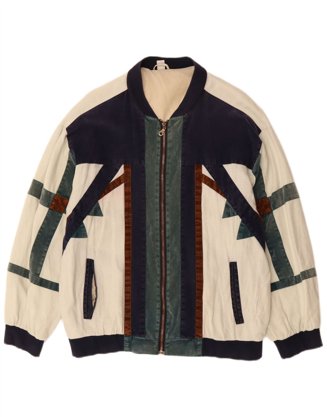 VINTAGE Veste bomber coupe ample pour homme UK 36 Petit colorblock blanc cassé