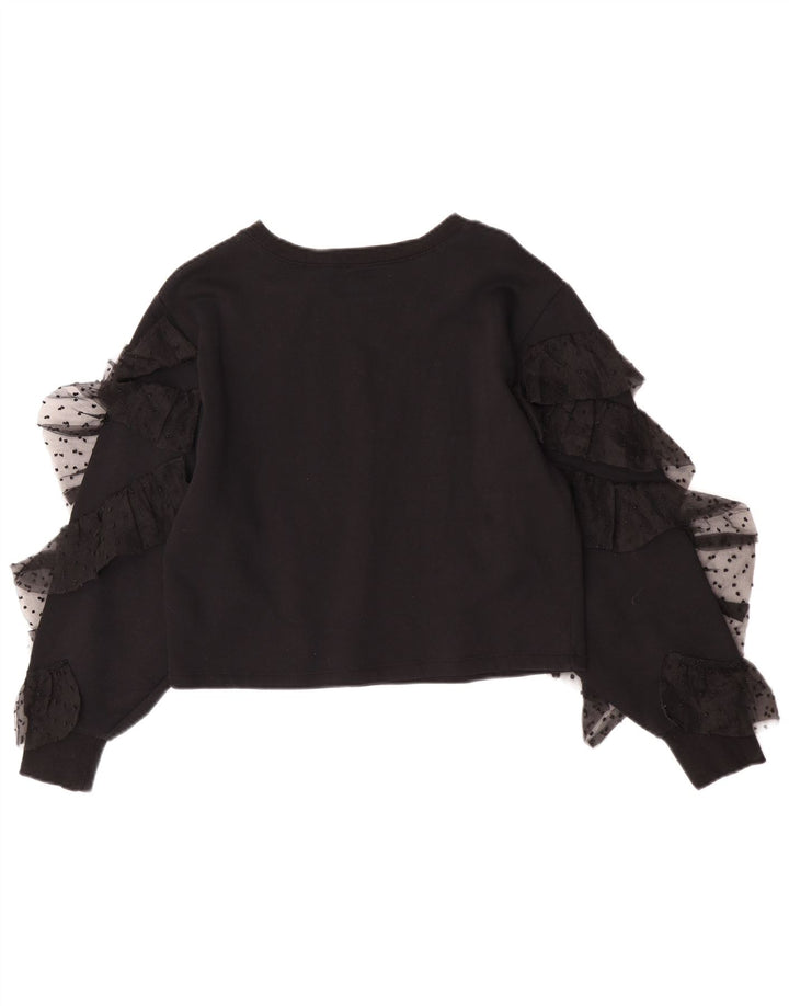 Zara Womens Crop Top Manches Longues UK 10 Petit Coton Noir