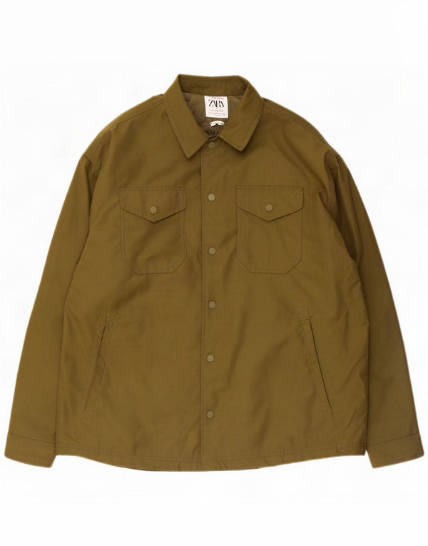 Zara Veste utilitaire coupe décontractée pour homme UK 40 Large Kaki Nylon