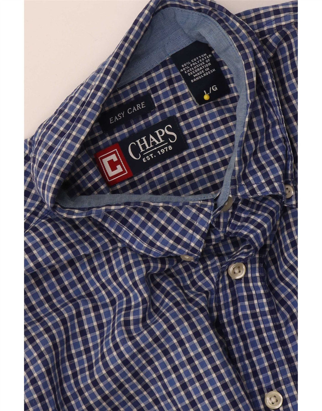 Chaps Chemise Homme Facile d'entretien Grand Carreau Bleu Coton