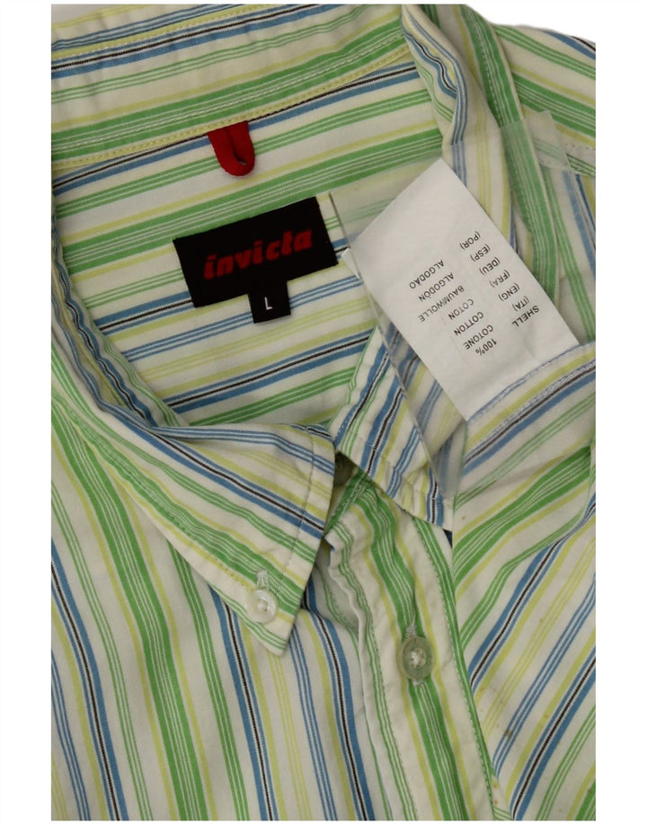 INVICTA Chemise à Manches Courtes Homme Grand Coton Rayé Vert