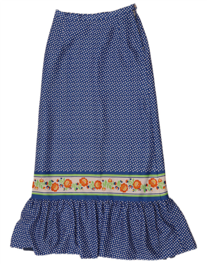 vintage Femme Maxi Jupe W28 Moyen Bleu Géométrique