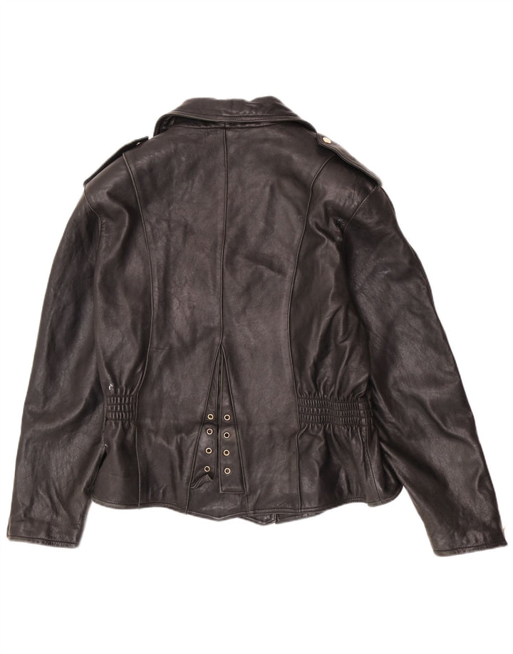 Veste motard en cuir femme vintage EU 40 Moyen Noir