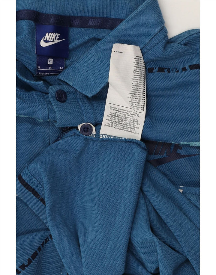 NIKE Polo Homme XL Bleu Rayé Coton