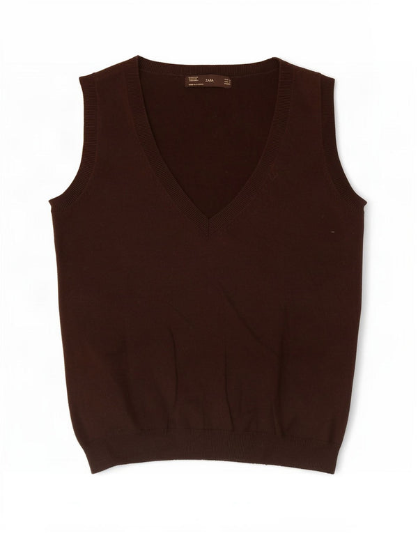 Zara Womens Vest Tank Top UK 12 Coton Marron Moyen