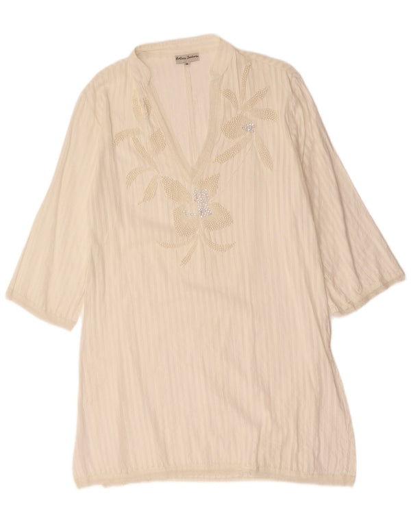 Antica Sartoria Robe tunique à manches 3/4 pour femme UK 14 Medium Blanc rayé