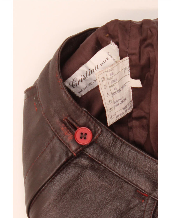 VINTAGE Womens Straight Trousers IT 44 Medium W30 L26 Maroon Leather