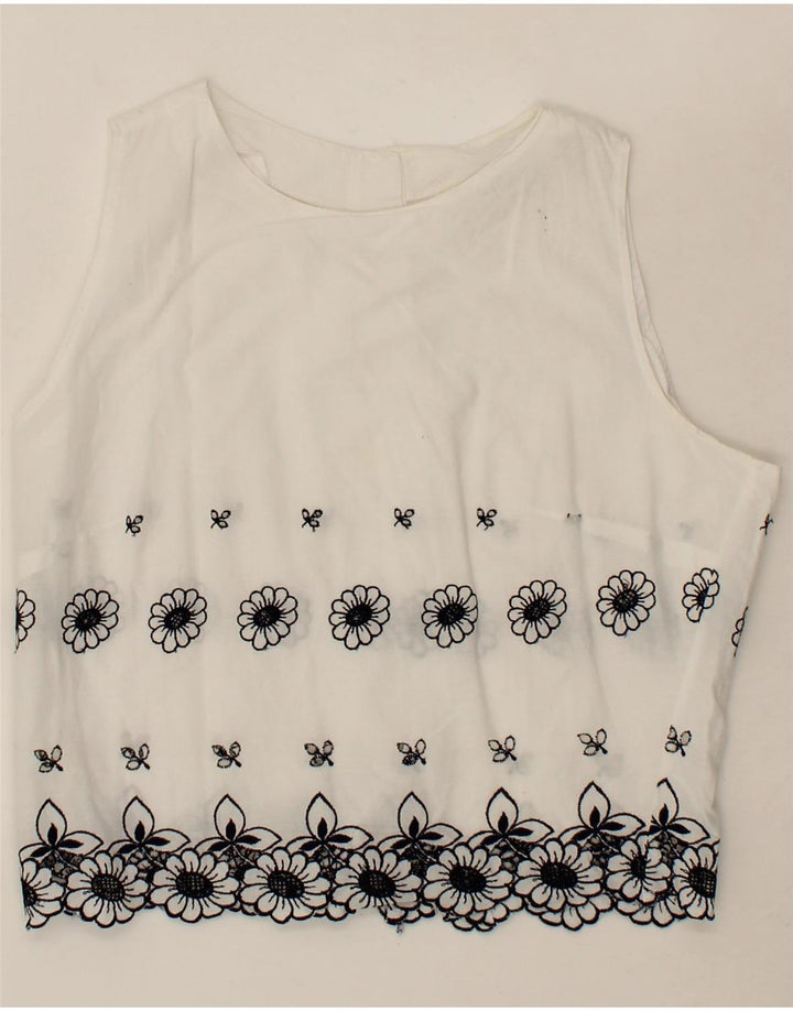 VINTAGE Womens Crop Blouse Top UK 12 Medium White Floral Vintage Vintage and Second-Hand Vintage from Messina Hembry 