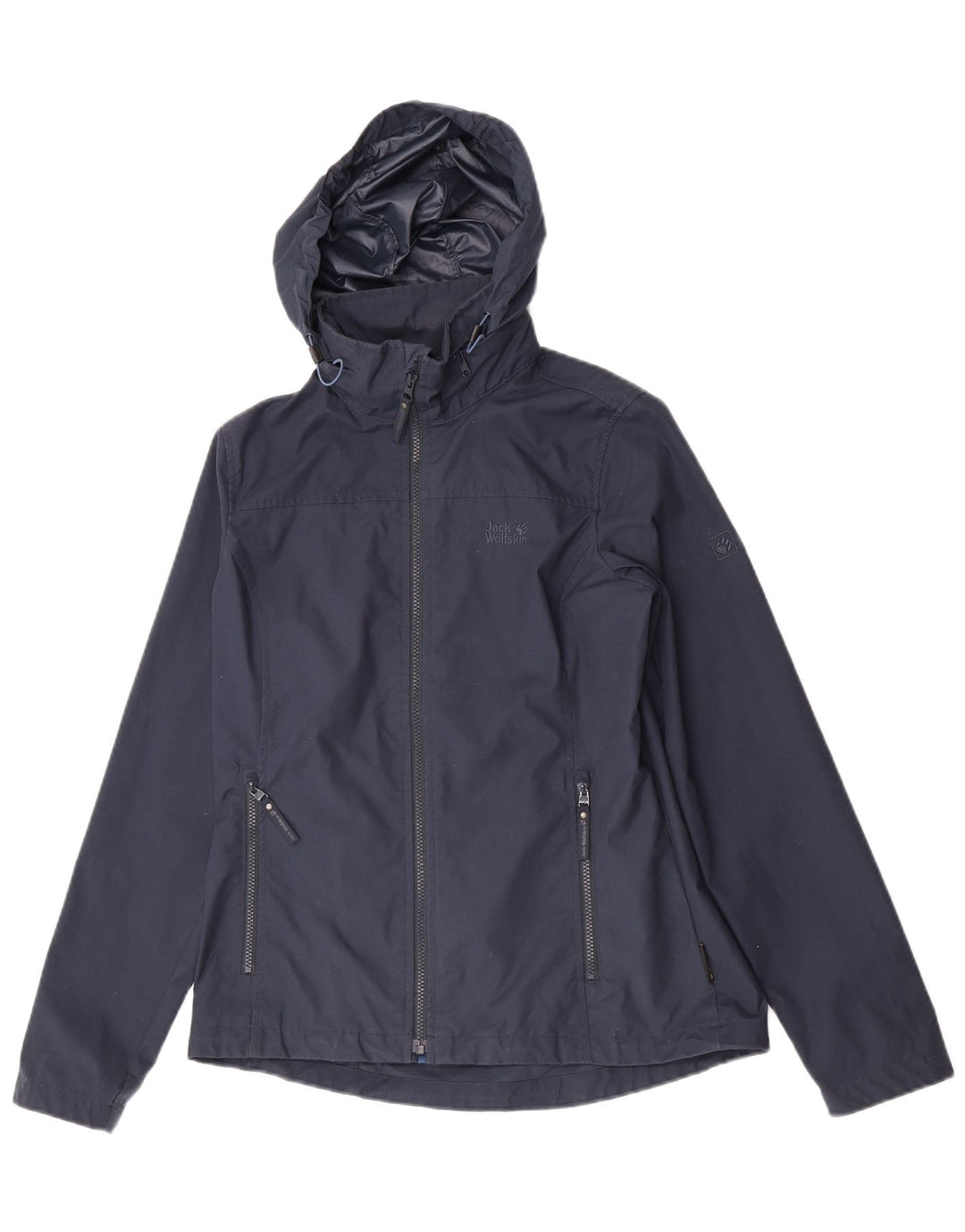 Jack Wolfskin Veste coupe-vent à capuche pour femme UK 12 Bleu marine moyen