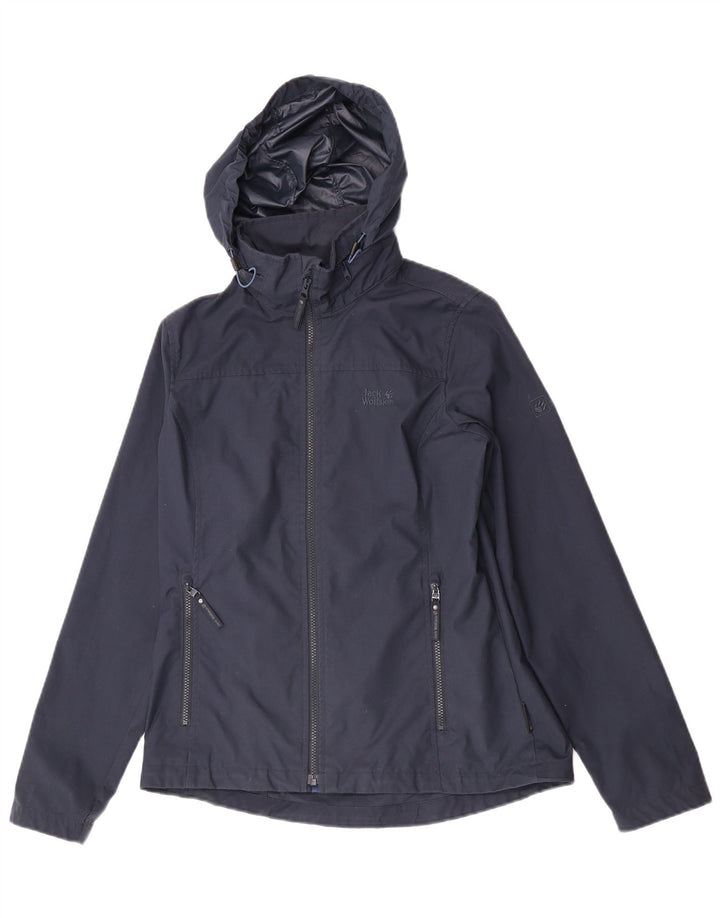 Jack Wolfskin Veste coupe-vent à capuche pour femme UK 12 Bleu marine moyen