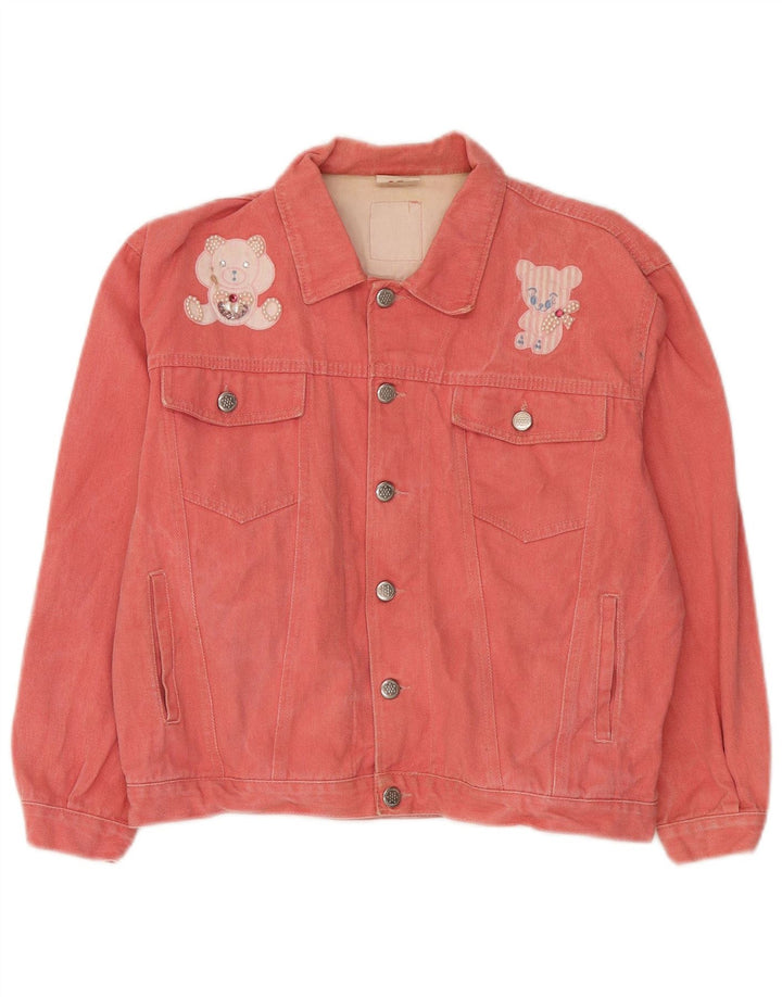 vintage Femme Teddy Bear Graphic Denim Veste IT 42 Coton Rose Moyen