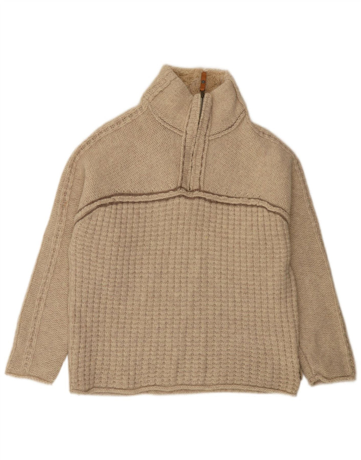 Fat Face Pull col zippé pour homme en laine d'agneau mouchetée beige Taille L