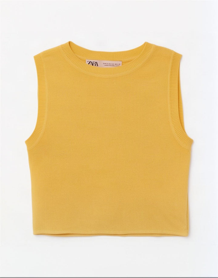 Zara Débardeur court pour femme UK 12 Viscose jaune moyen