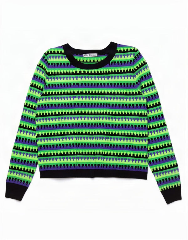 Zara Femme Pull Col Bateau UK 14 Grand Multicolore Géométrique