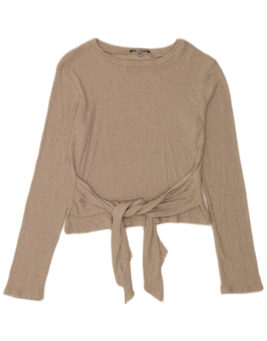 Zara Femme Top Manches Longues UK 12 Viscose Beige Moyen