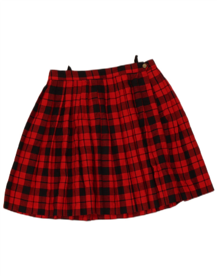 vintage Femmes Plissée A-Line Jupe EU 38 Moyen W28 Rouge Plaid Polyester