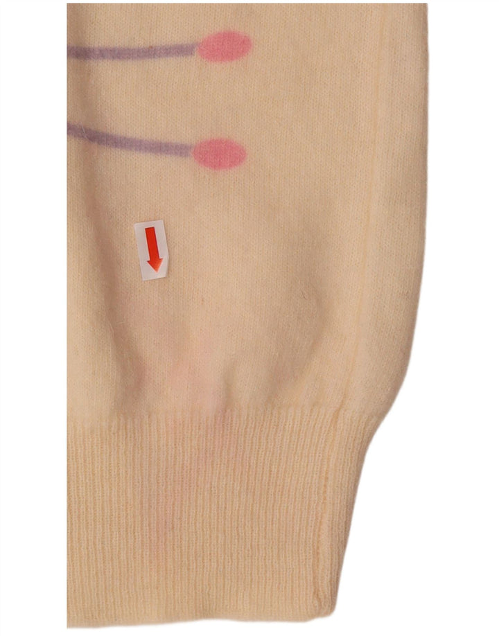 VINTAGE Femme Crew Neck Jumper Pull UK 16 Grand Off White Géométrique