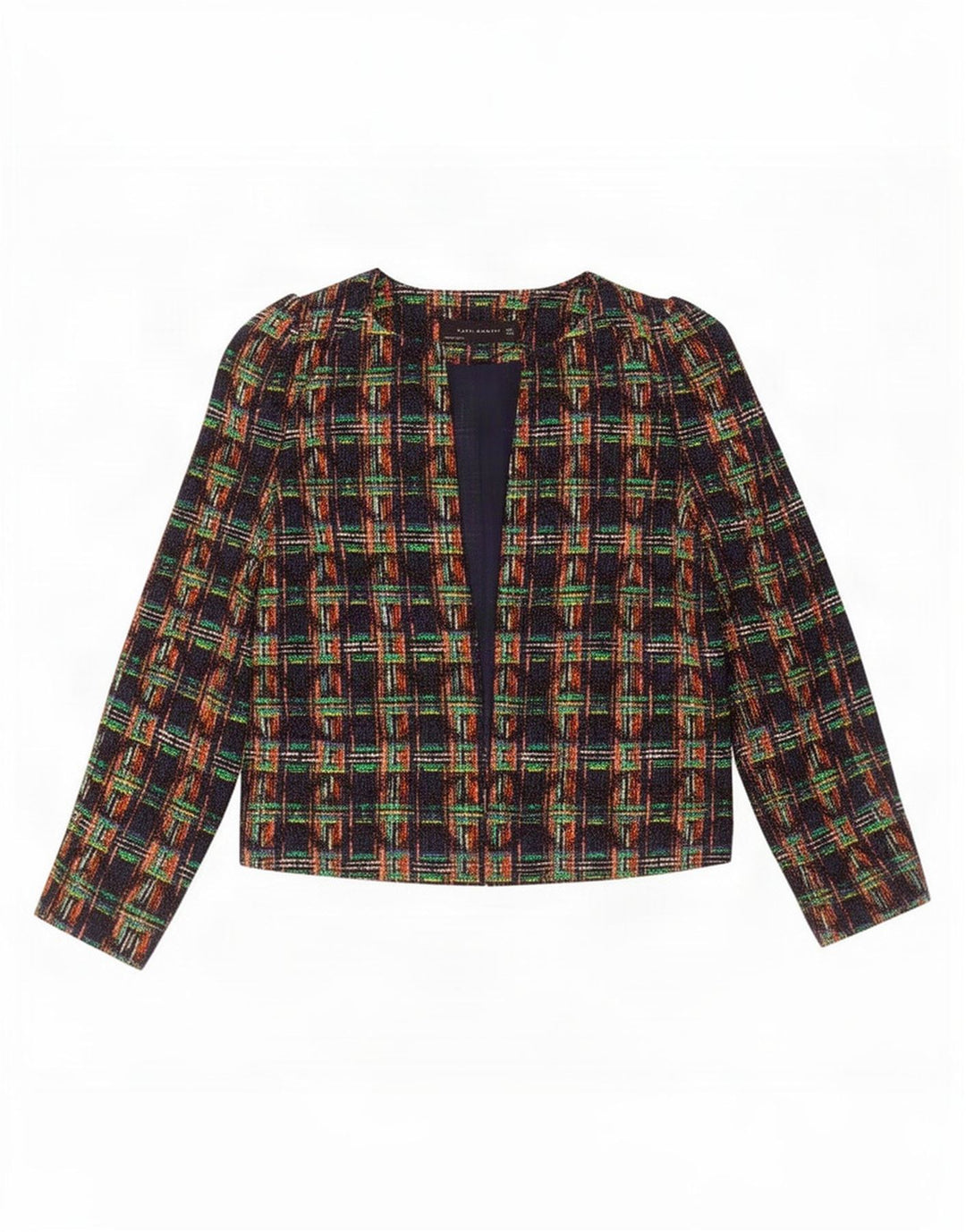 Zara Womens Crop Open Blazer Jacket UK 10 Petit coton à carreaux multicolore