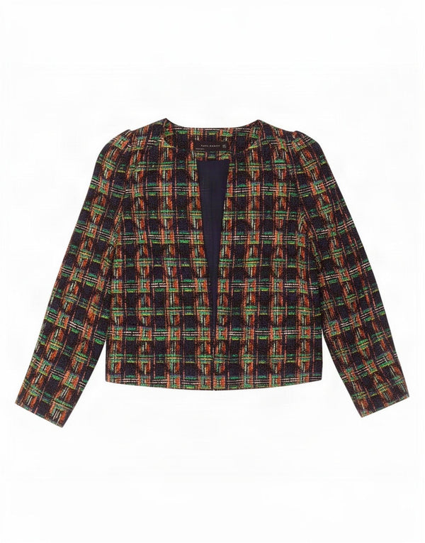 Zara Womens Crop Open Blazer Jacket UK 10 Small Multicoloured Check Cotton