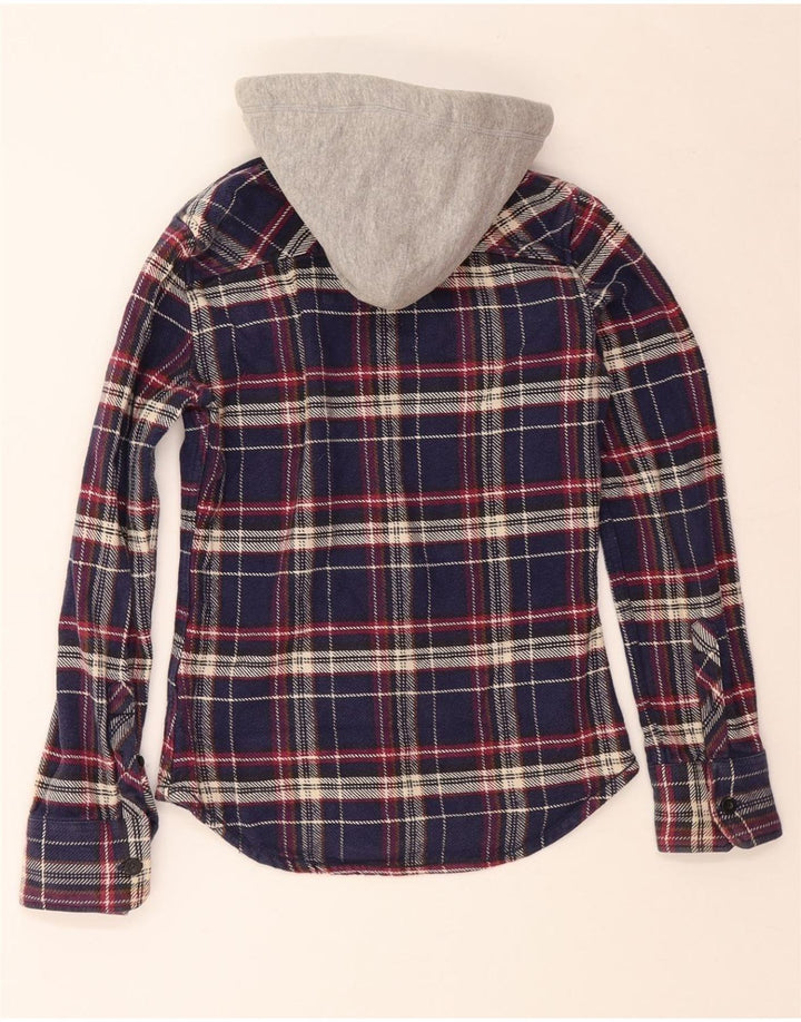 SUPERDRY Chemise à capuche en flanelle pour homme Petit coton à carreaux bleu marine