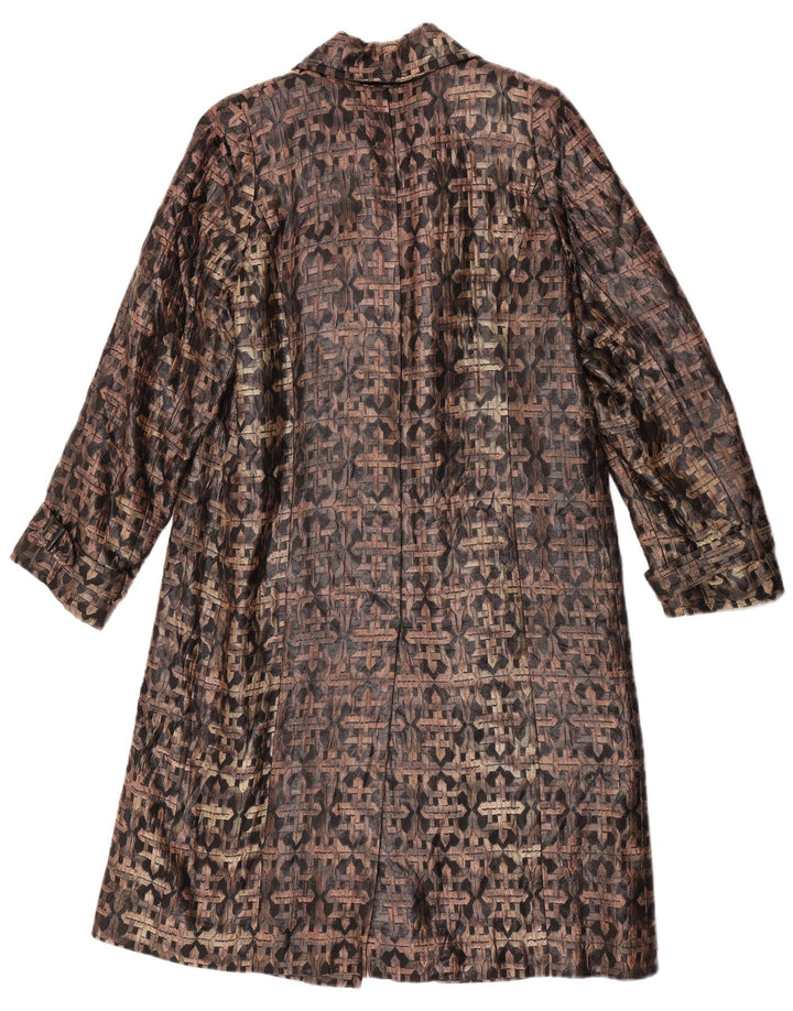 vintage Femme Double Breasted Coat UK 14 Moyen Brun Géométrique