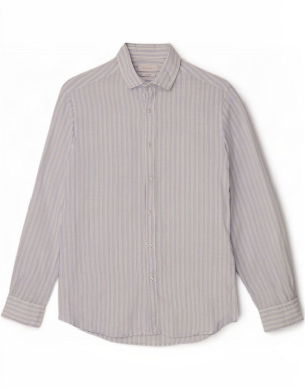 Massimo Dutti Chemise homme en lin à fines rayures bleues