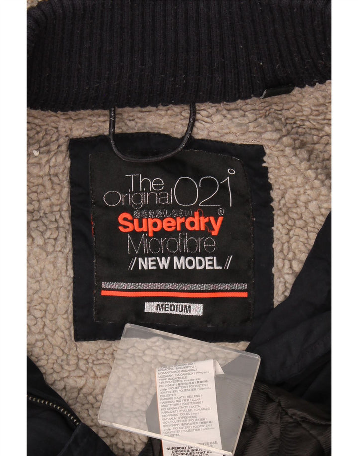 Superdry Veste Parka Sherpa À Capuche Femme UK 14 Bleu Marine Moyen Polyester