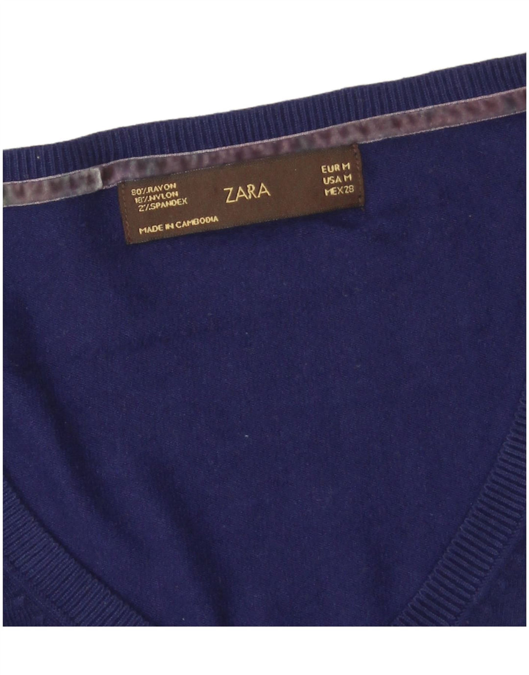 Zara Pull col V pour femme UK 12 Rayonne Bleu marine moyen