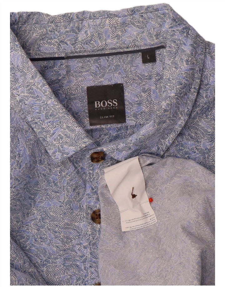 HUGO BOSS Chemise Slim Fit à motif abstrait en coton bleu moyen