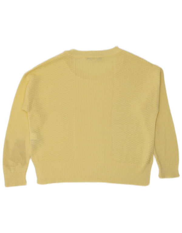 Zara Pull court à col bateau pour femme UK 14 Viscose jaune moyen