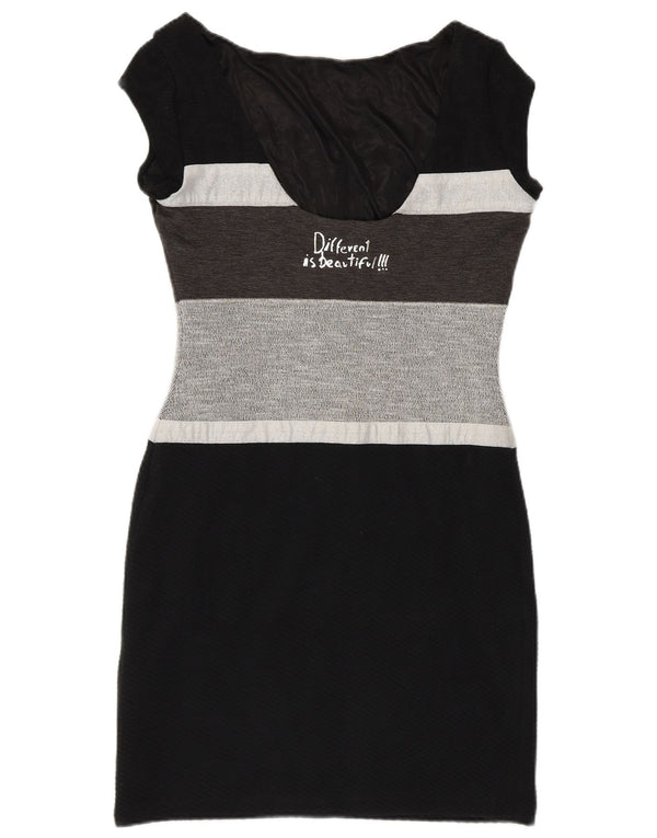 Desigual Robe moulante graphique pour femme UK 8 Small Noir Colourblock
