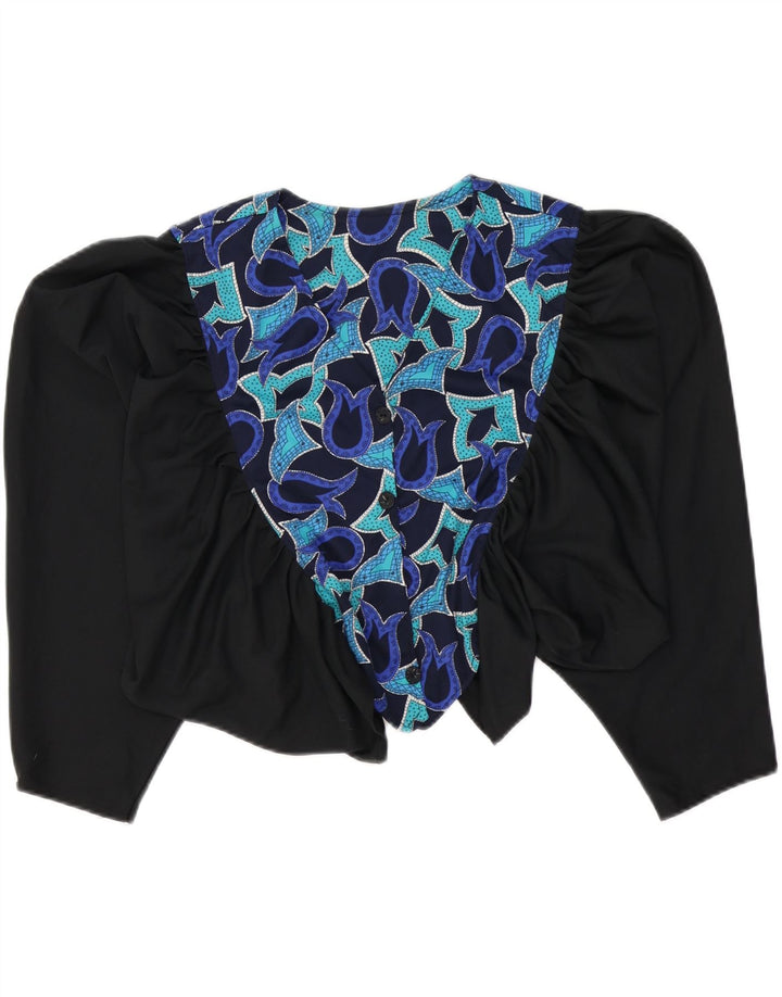 VINTAGE Femmes Crop Abstract Pattern Shirt Blouse UK 16 Grand Noir