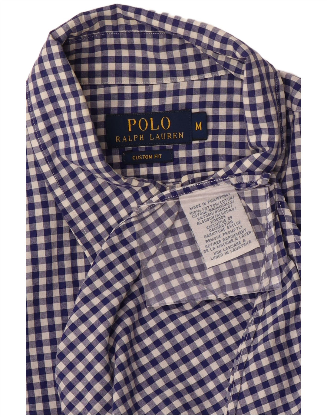 POLO RALPH LAUREN Mens Custom Fit Shirt Medium Blue Gingham Cotton
